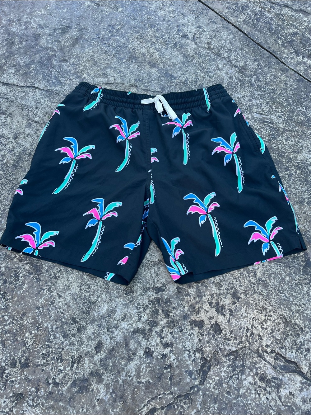 chubbies Black Swim Shorts with Teal & Pink Palm Print